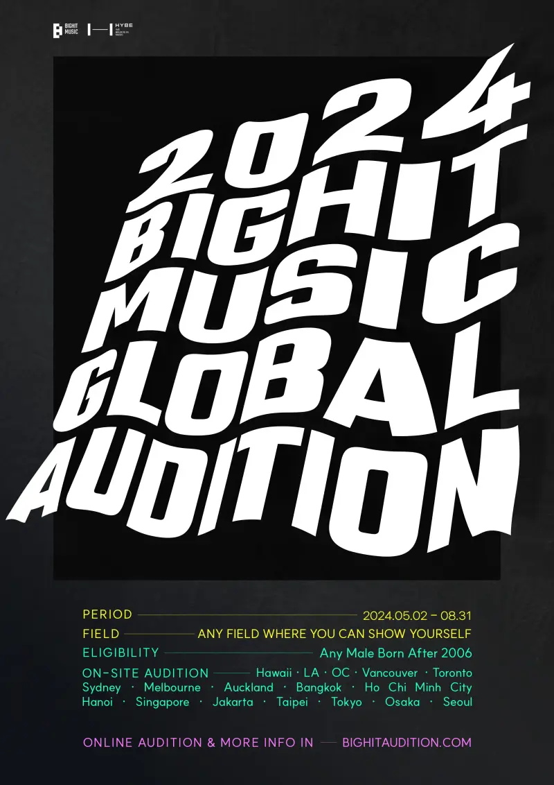The official BIGHIT MUSIC 2024 global audition history poster