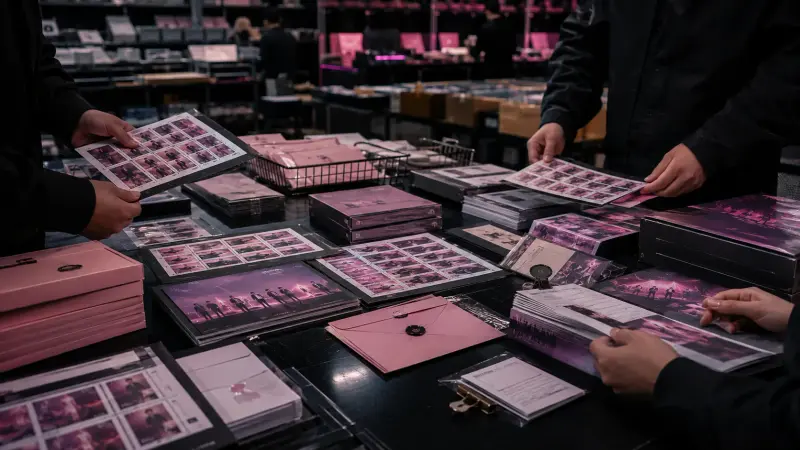 BLACKPINK commemorative stamps arranged as a premium collector release