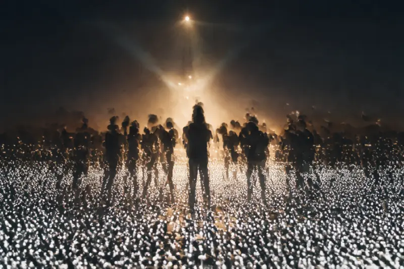 Desert lights symbolizing KATSEYE's five-member Coachella stage