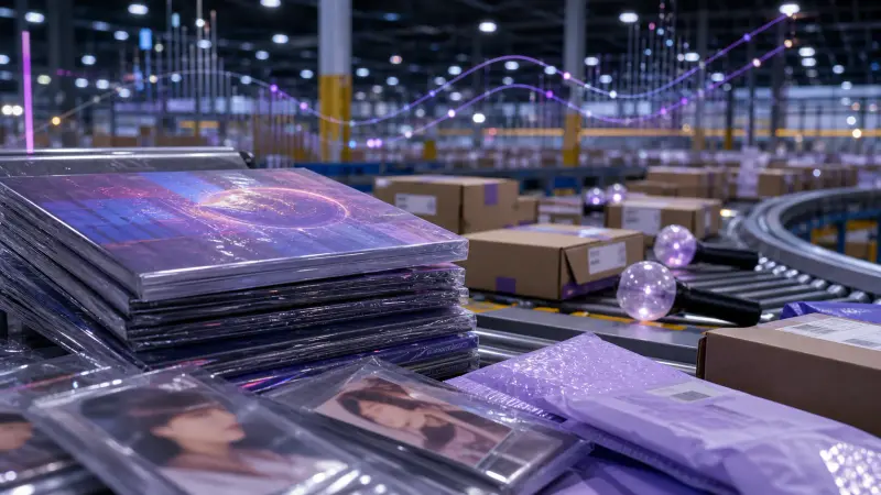 K-pop album sales record shown through physical albums and market dashboards