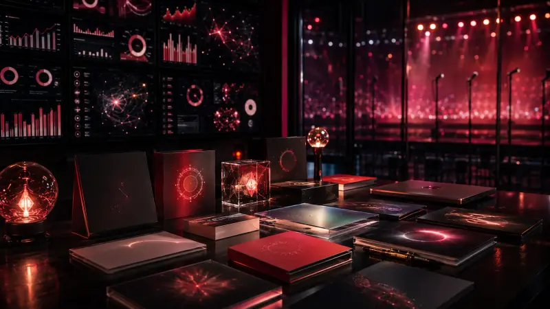 Red Velvet August comeback strategy room with abstract K-pop analytics and stage planning
